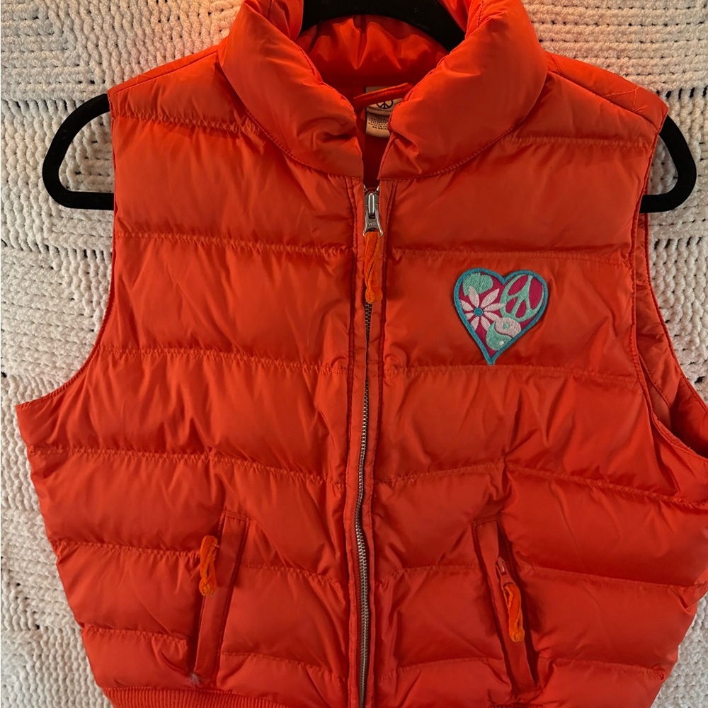Lucky Brand Orange Puffer Vest with Heart Patch
